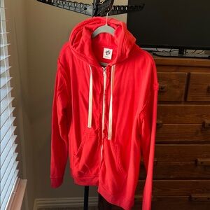 We the Free Bright Red Zip-Up Hoodie with White Drawstrings